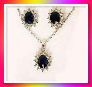 Gorgeous simulated black sapphire necklace and earrings set