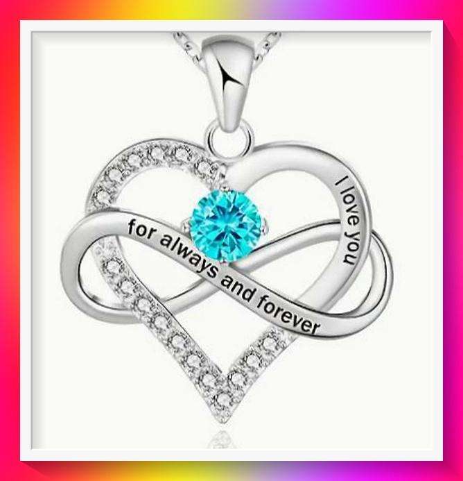 Exquisite Sky blue Birthstone Heart-shaped Pendant Necklace