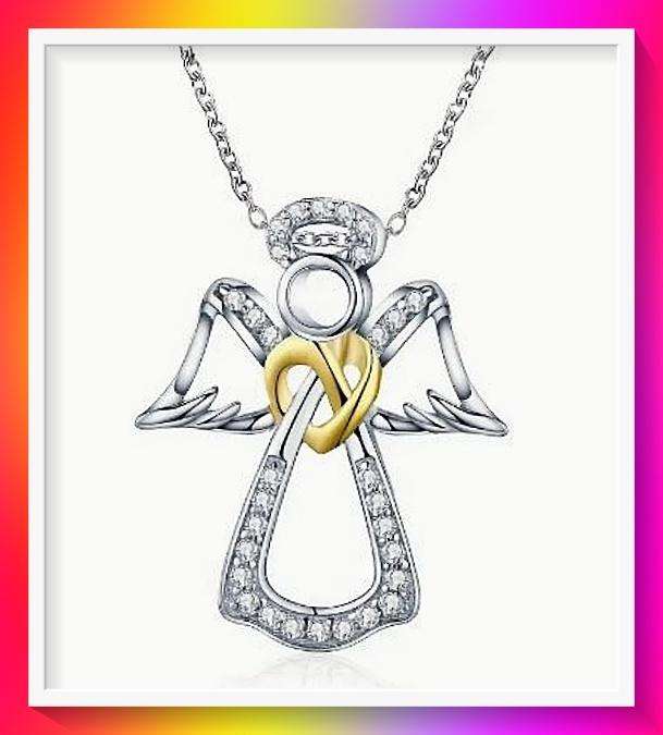Exquisite Two-Tone Guardian Angel Pendant Necklace