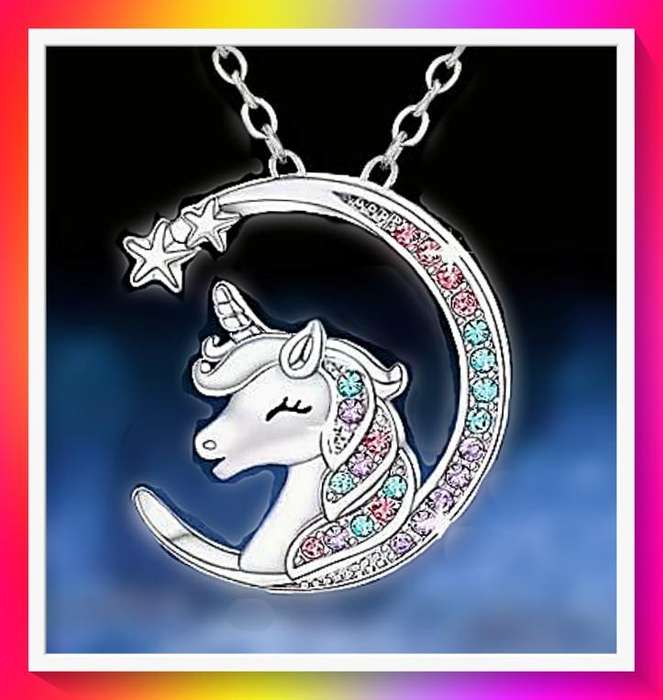 Fantasy Crescent Moon Unicorn Pendant Necklace