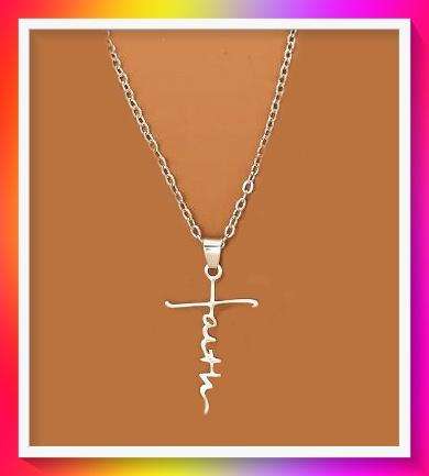 Christian Style Cross Faith Word Pendant Necklace
