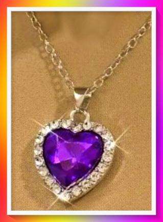 Dazzling simulated Amethyst purple Heart-Shaped Rhinestone Pendant Necklace