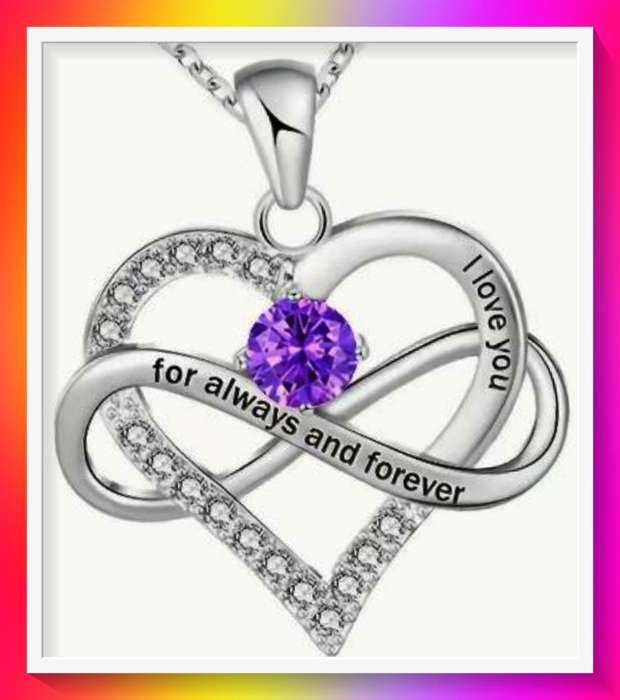 Lovely purple Birthstone design Heart-shaped Pendant Necklace