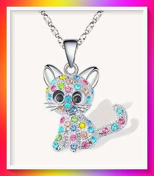 Adorable Kitty Rhinestone-encrusted Necklace colorful