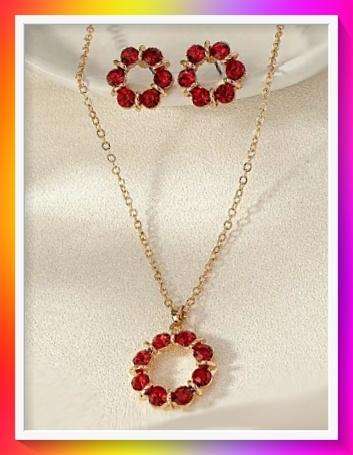 Extraordinary Ruby Red Round Flower Jewellery Set