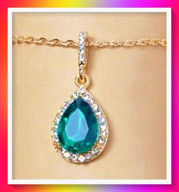 Beautiful bright blue faux gemstone teardrop design pendant necklace