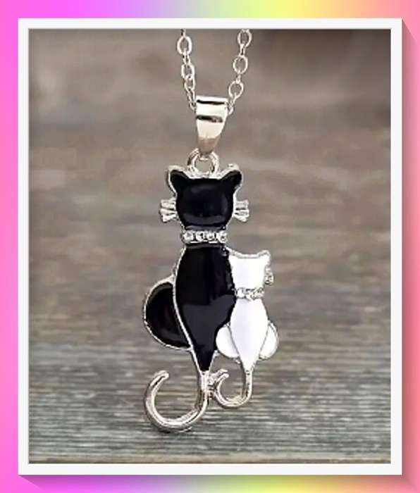 Charming Black & White Kitten Pendant Necklace
