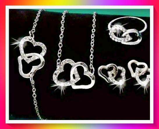 Chic Heart-Themed Jewellery Set - Includes Necklace, Earrings & Ring