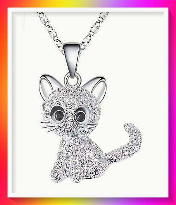 Exquisite Rhinestone encrusted kitty pendent necklace