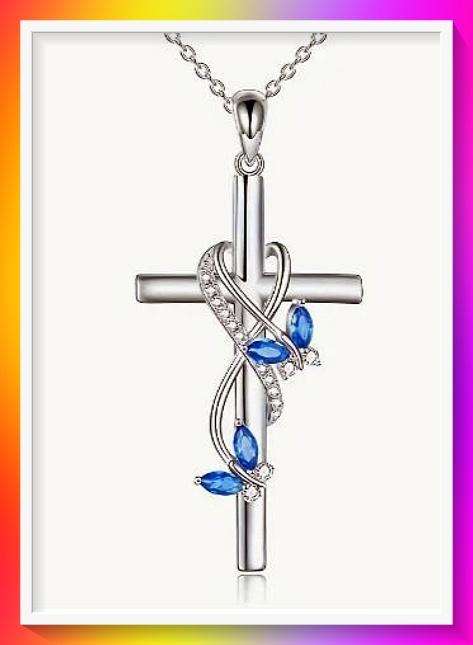 Beautiful Blue Rhinestones Butterfly Decor Cross Pendant Necklace