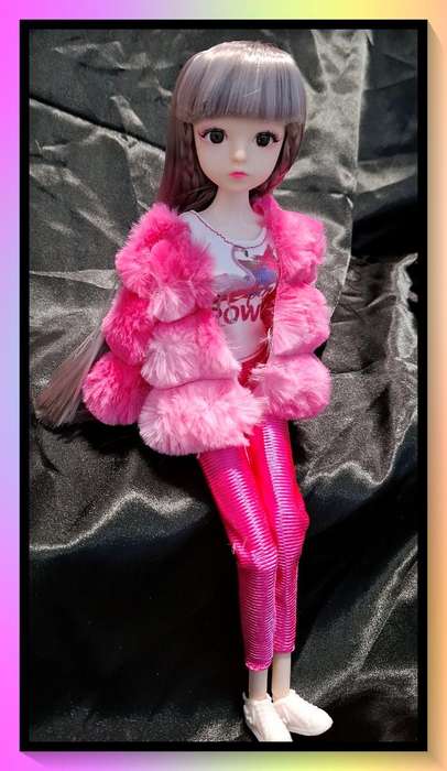Gorgeous girl power pink faux fur jacket doll