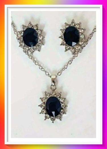 Elegant Jewellery Set Sparkling Flower Design Inlaid Black Gemstone