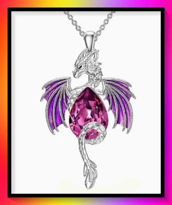 Sparkling Teardrop Rhinestone Pendant Necklace Purple Dragon