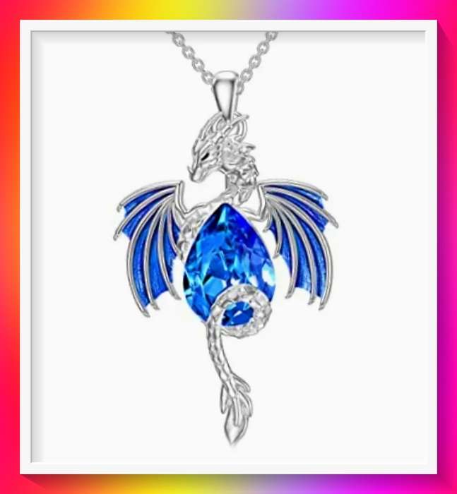 Sparkling Teardrop Rhinestone Pendant Necklace Blue Dragon