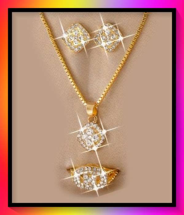 Exquisite Alloy Pendant Necklace + Earrings + Ring Set