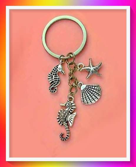 Whimsical Beach Starfish Shell Keyring