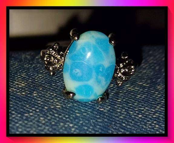 Gorgeous Pale Blue Antique Stone Ring 19mm