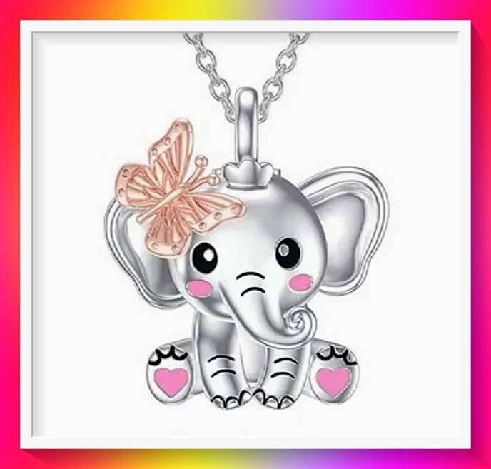 Creative Cute Elephant With Butterfly On Head Pendant Necklace
