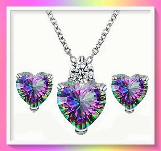 Stunning 3-Piece Colourful Crystal Heart Jewellery Set