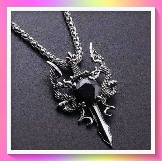 Retro-Inspired Black Double Dragon Cross Sword Pendant Necklace