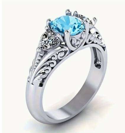 Lovely Coquette Style Silvery Ring with Synthetic Blue Cubic Zirconia S10