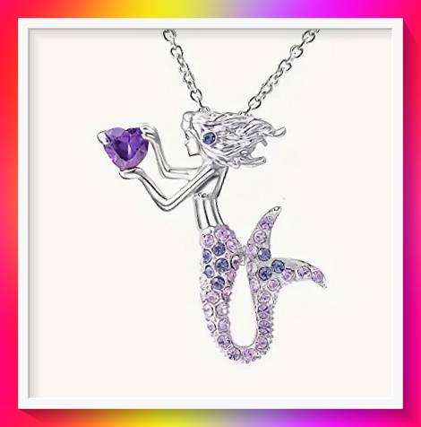 Lovely Multicolor Rhinestone Decor Mermaid With Heart Necklace