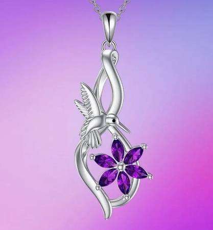 Stunning Purple Hummingbird Pendant Necklace