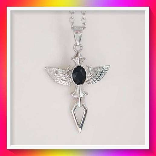Beautiful Black simulated stone Viking style cross necklace pendant