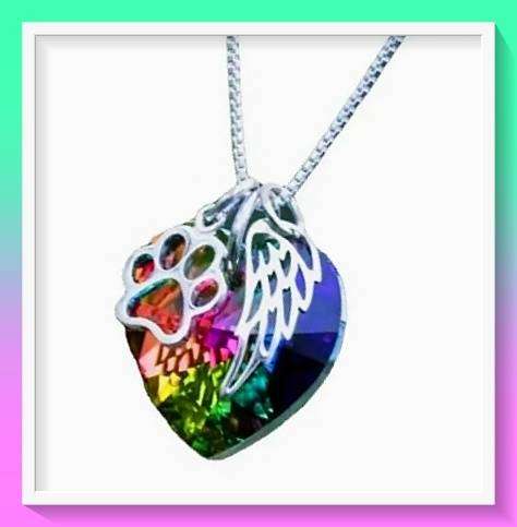 Cute Cats Paw Wing Heart Pendant Necklace (Heart with 2 charms on chain)