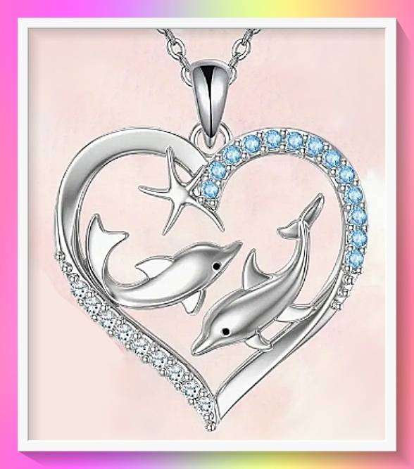 Exquisite Dolphin Heart Pendant Necklace