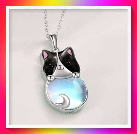 Cute Feline Moonstone Pendant and Necklace