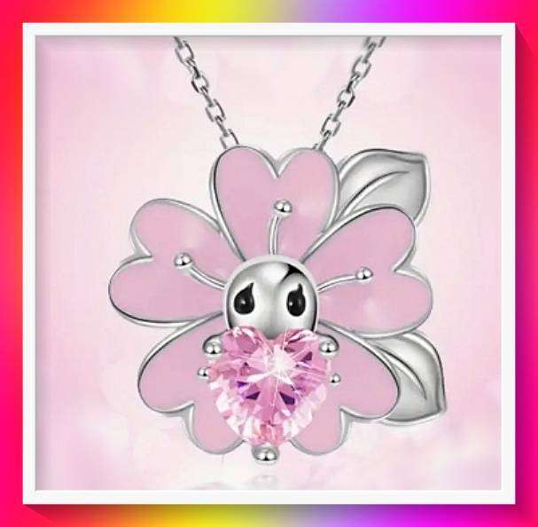 Cute Pink Flower Fairy Pendant Necklace