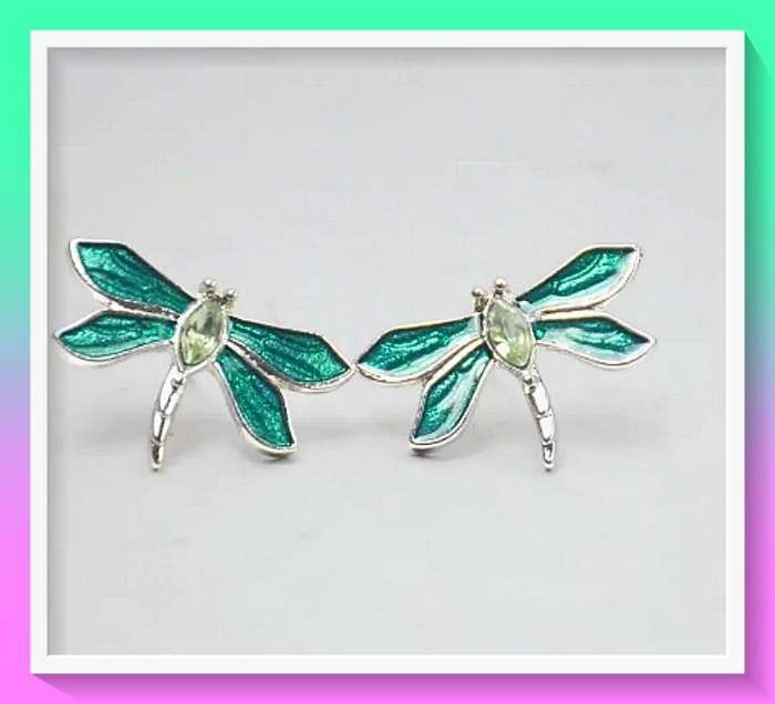 Gorgeous Green Dragonfly Stud Earrings