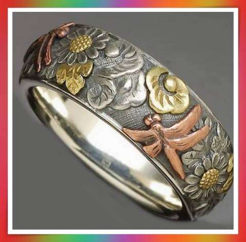 Antique Style Carved Flower Dragonfly Sunflower Ring S7