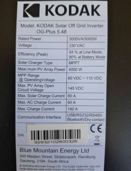 Kodak 5KW 48V used hybrid inverter