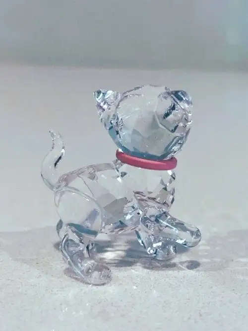 Swarovski Crystal Cat Kitten Standing With Pink Collar