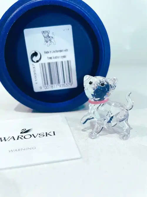 Swarovski Crystal Cat Kitten Standing With Pink Collar
