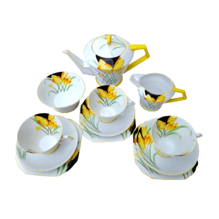 Yellow Crocus Art Deco porcelain Tea Set
