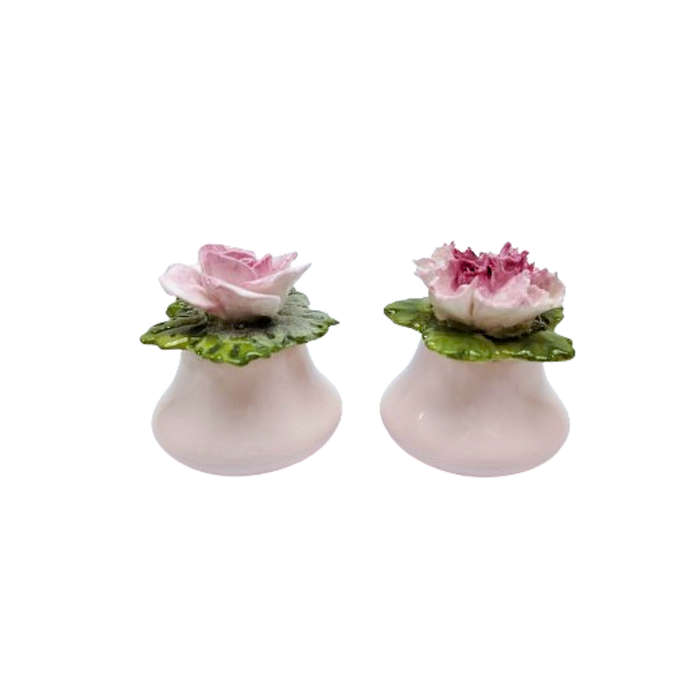 Aynsley Porcelain Rose and Carnation Flower Salt and Pepper Pots