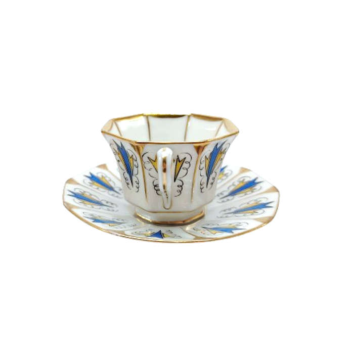 Tirschenreuth Blue Yellow and Gold Demitasse Cup and Saucer