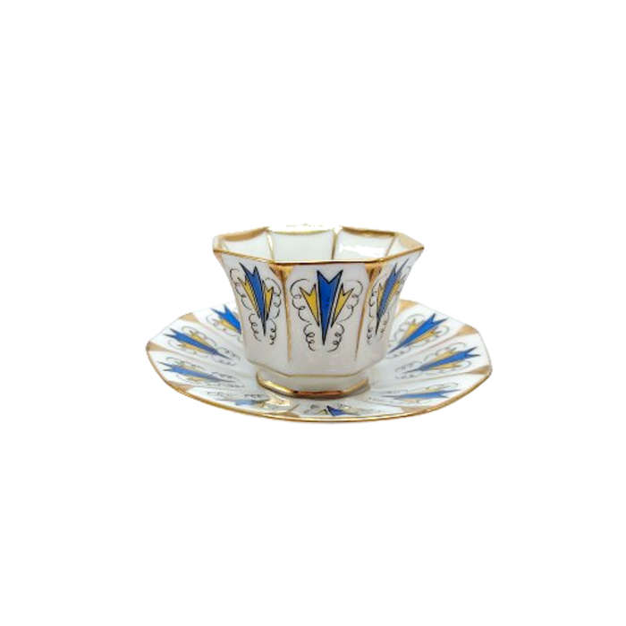 Tirschenreuth Blue Yellow and Gold Demitasse Cup and Saucer
