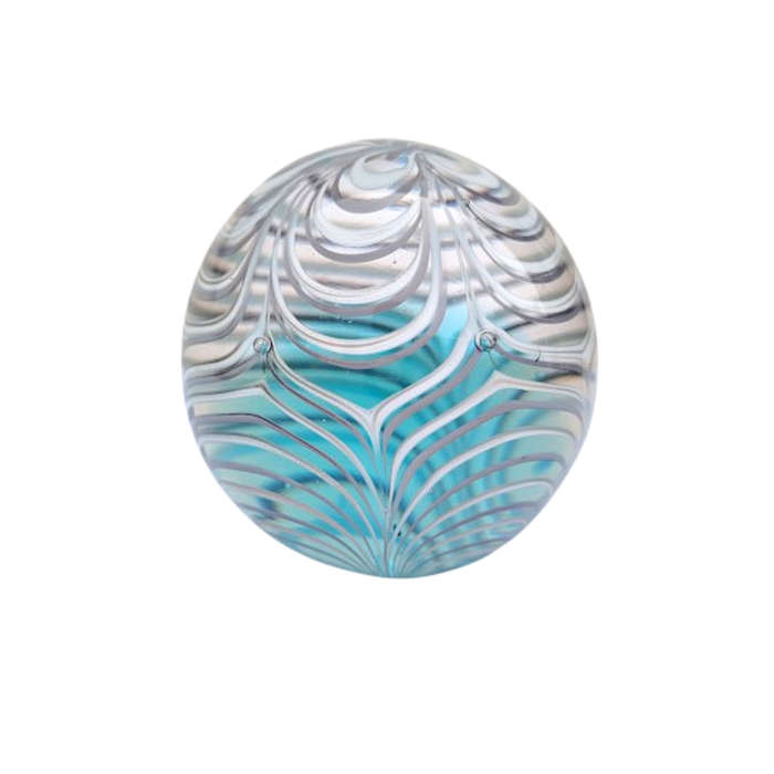 Large Glass Swirl Blue White and Grey Paperweight