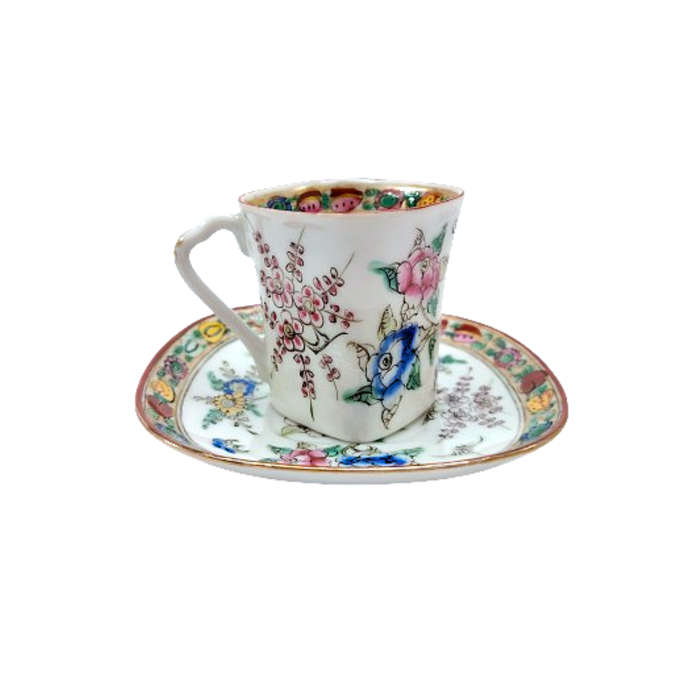 Chinese Hand painted Duo Demitasse cup and saucer