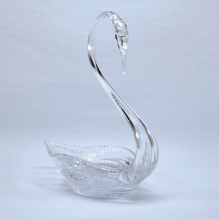 Vintage Hand Blown Glass Swan Dish Heavy Glassware Bird