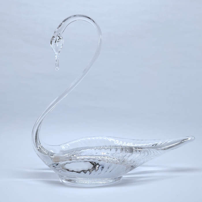 Vintage Hand Blown Glass Swan Dish Heavy Glassware Bird