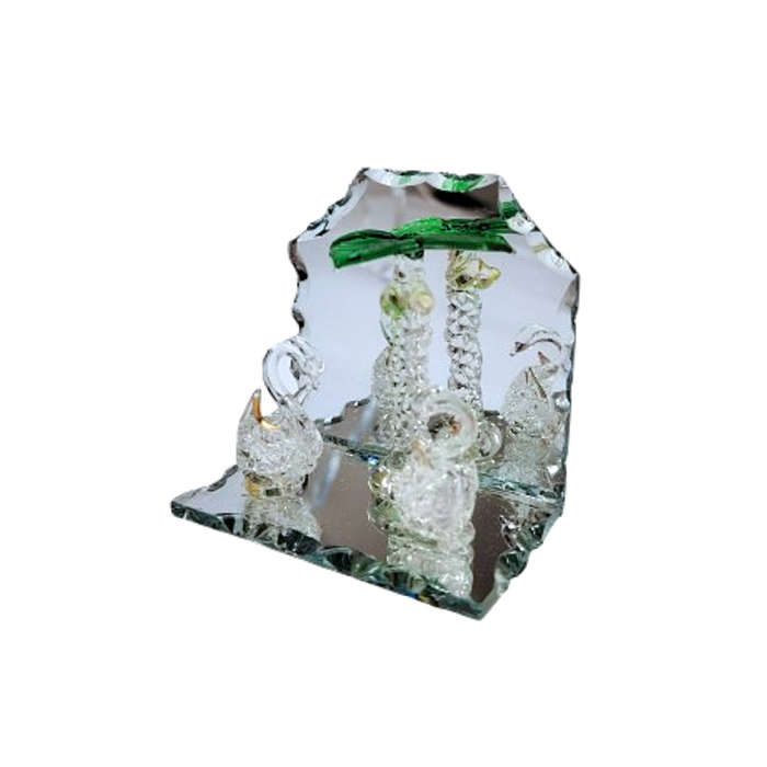 Cut Glass Crystal Swans under tree Mirror Display