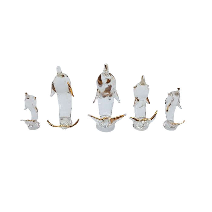 Stunning Boxed Family of Glass Dolphins with Gold Trim