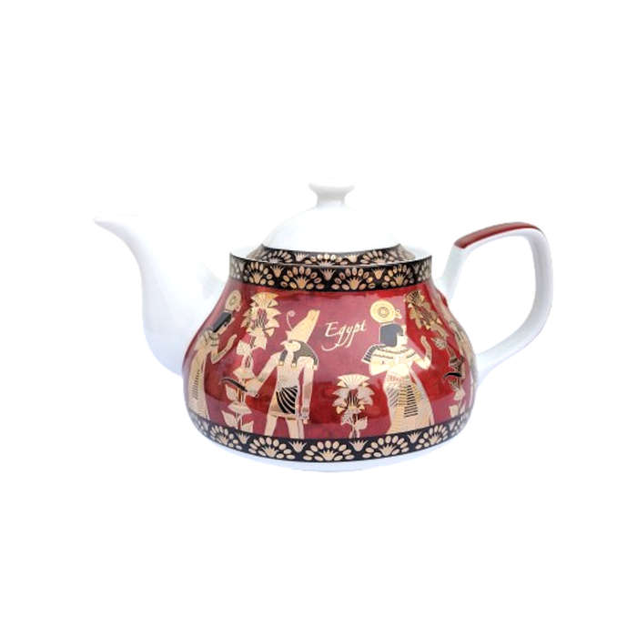 Fathi Mahmoud Limoges Red Black and Gold Porcelain Tea Pot