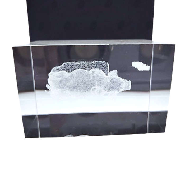 Etched Solid Glass Crystal Cube  Zodiac Chinese Pig Paperweight