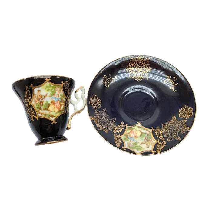 Love Story artwork Demitasse Black and Gold Cup and saucer